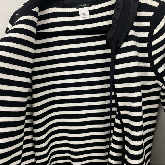 J. Crew Black and White Striped Sweater Cardigan Size SmallPleated Neckline Chic - Picture 6 of 8